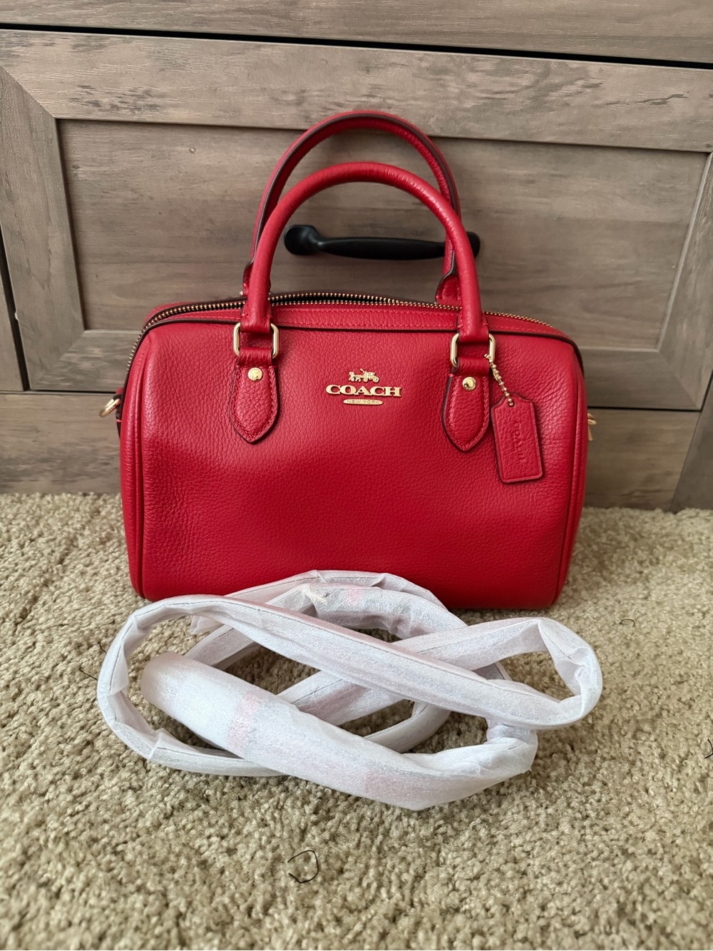 COACH Red Pebbled Leather Satchel with Gold Hardware
